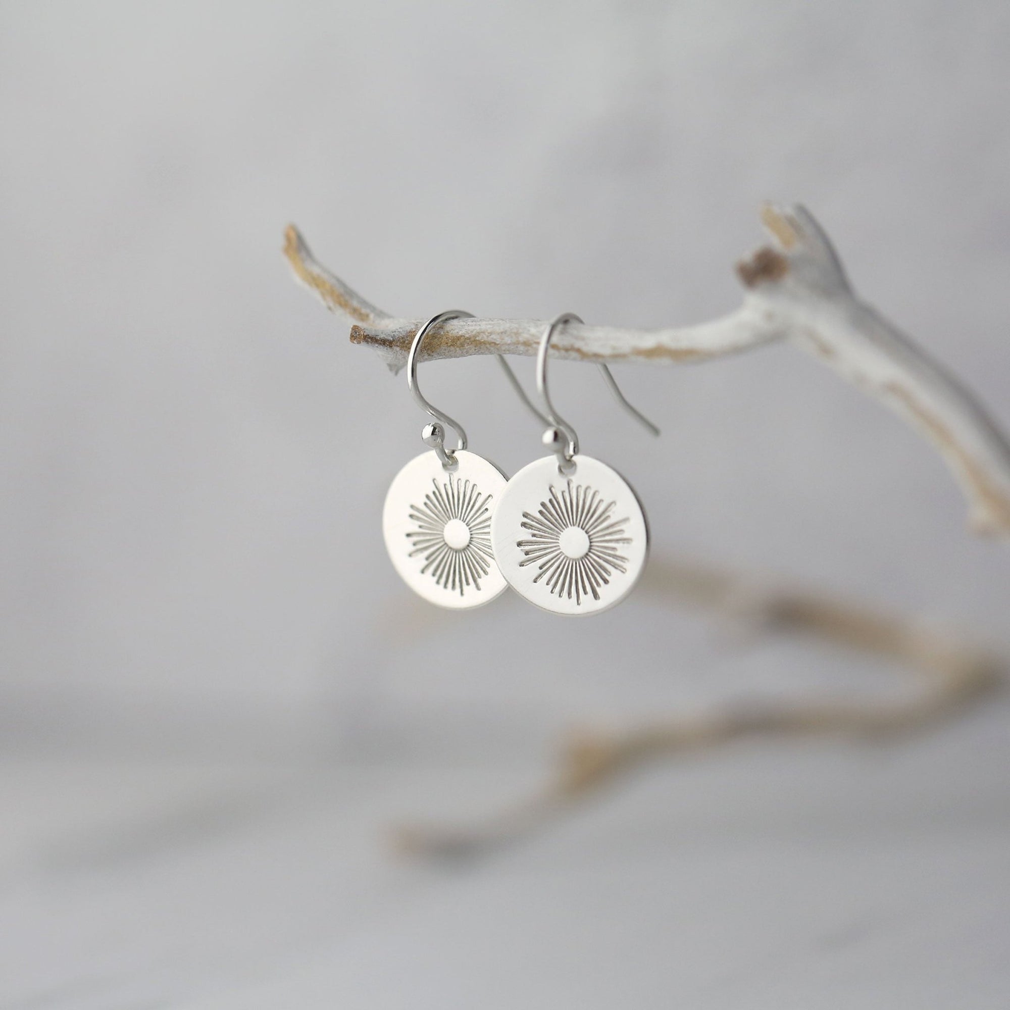 Silver Stamped Sunburst Earrings jewelry handmade by Burnish