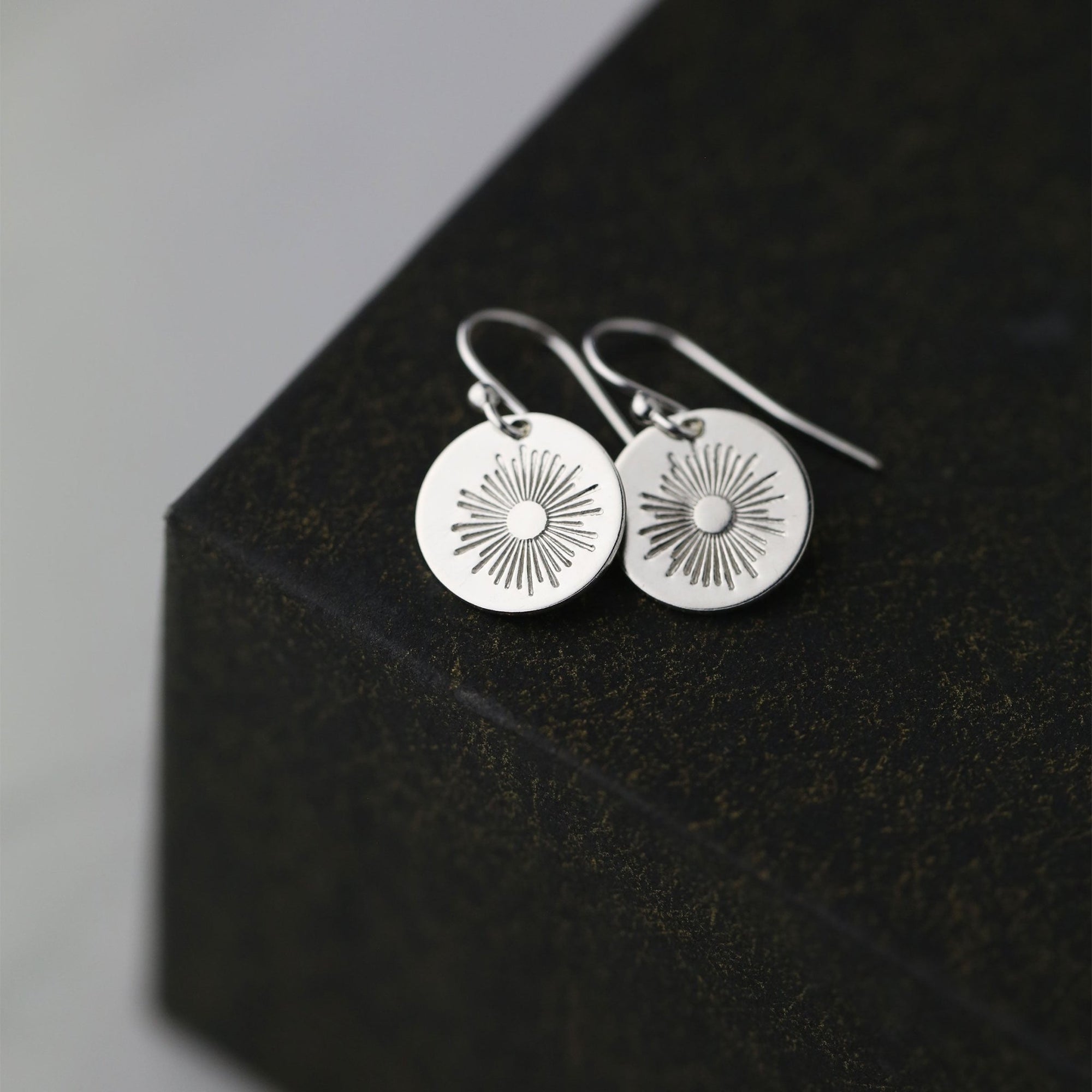 Silver Stamped Sunburst Earrings jewelry handmade by Burnish