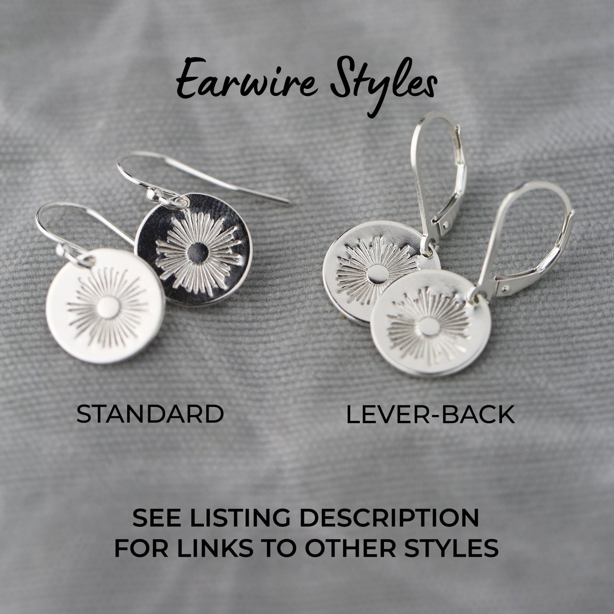 Silver Stamped Sunburst Earrings jewelry handmade by Burnish