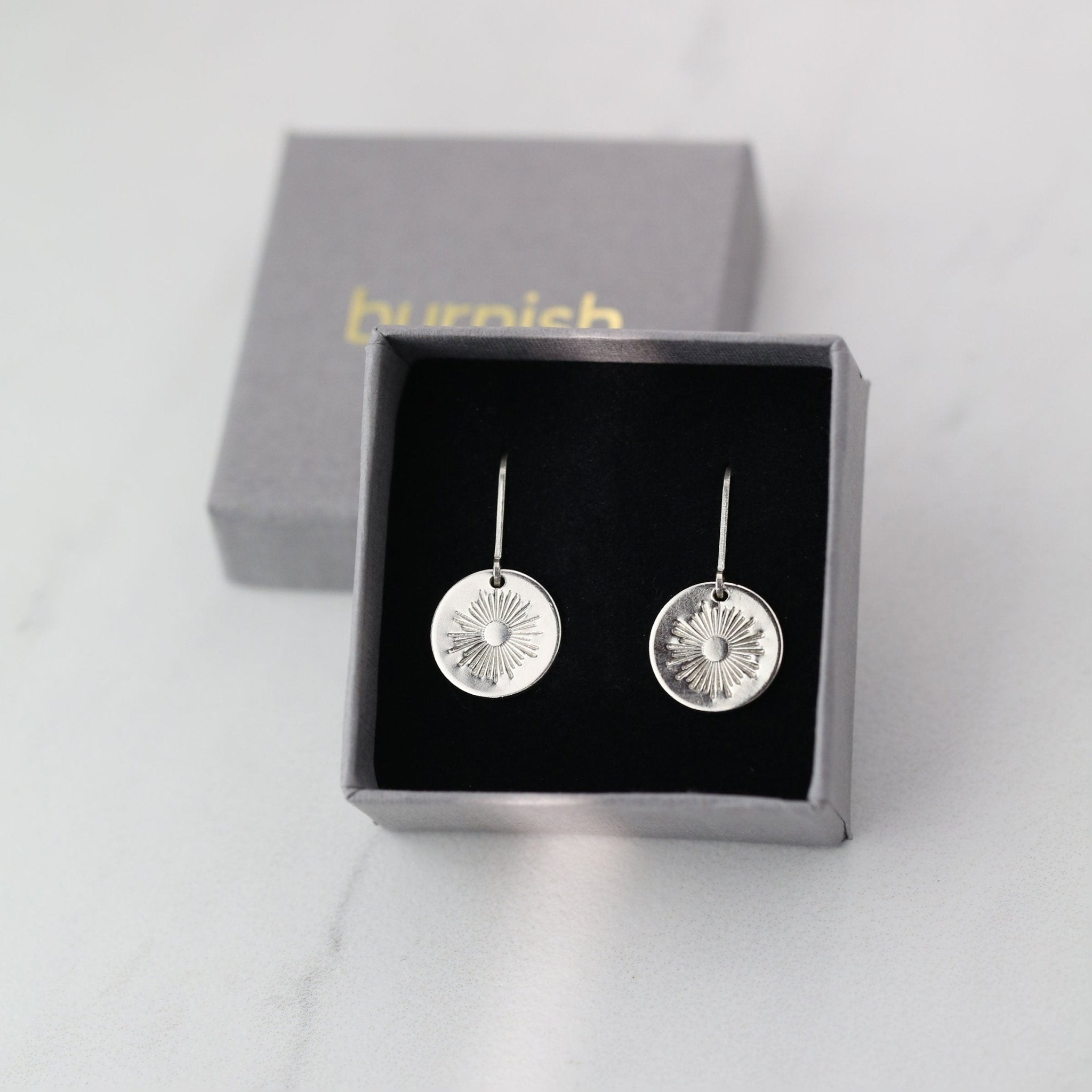 Silver Stamped Sunburst Lever-back Earrings