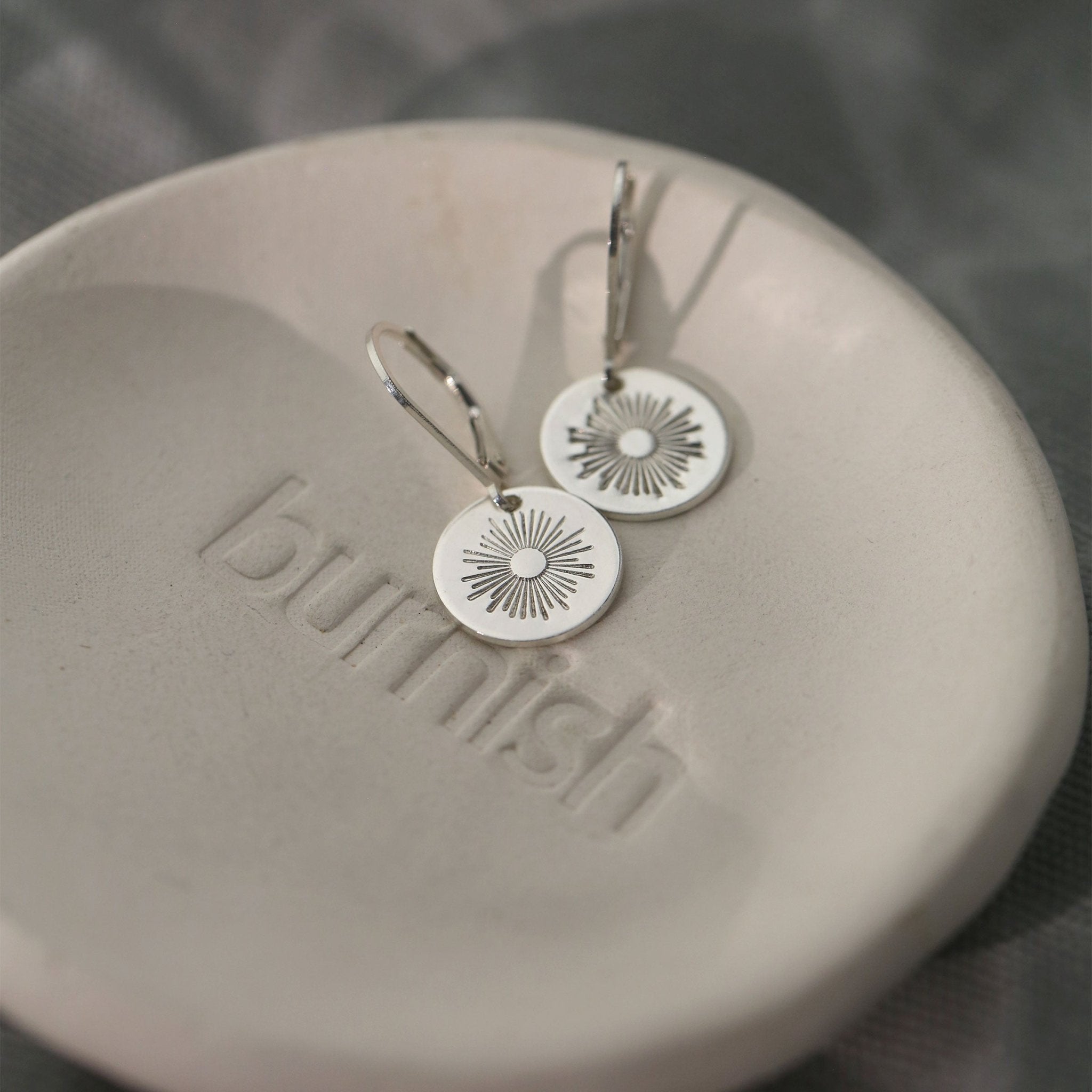 Silver Stamped Sunburst Lever-back Earrings