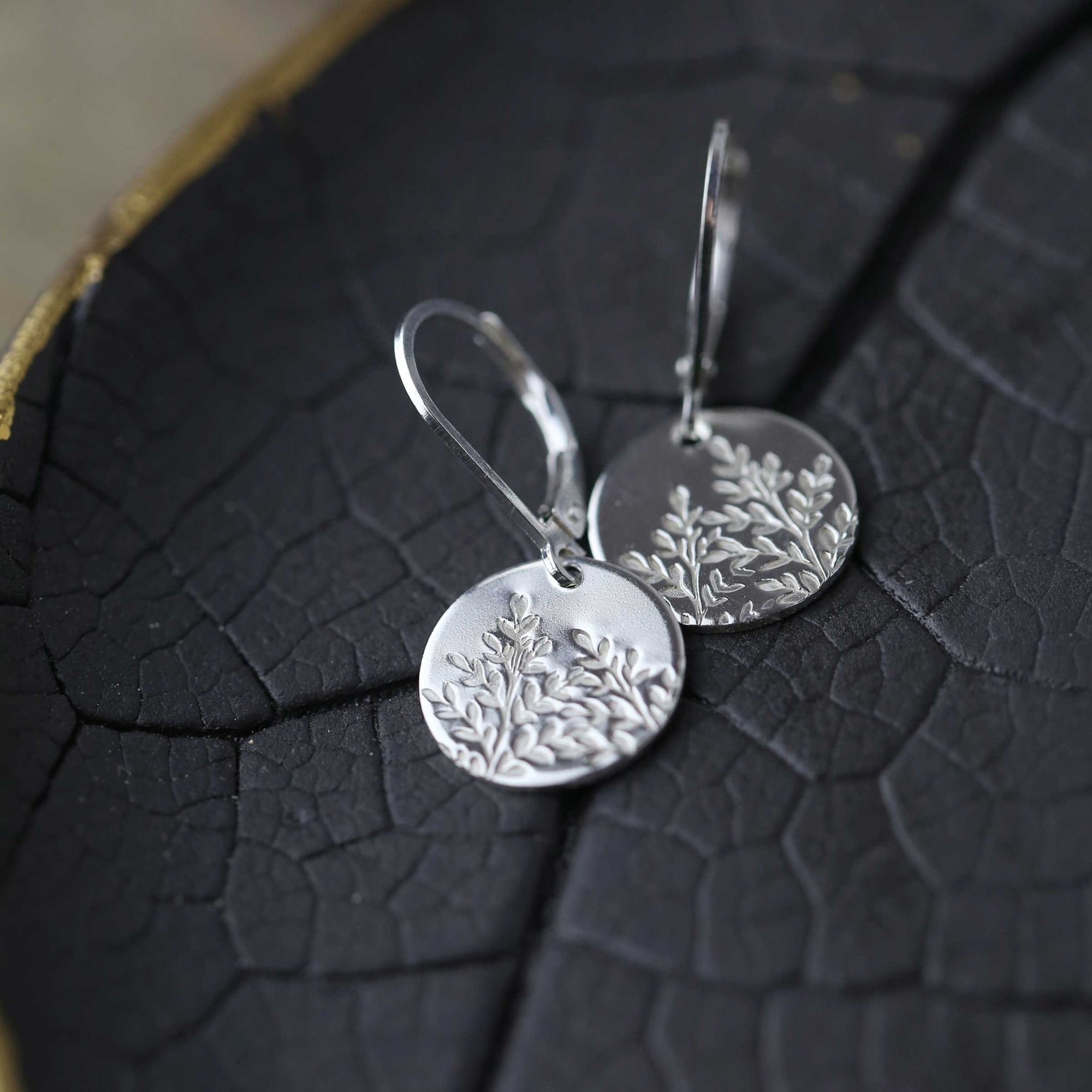 Silver Wildflower Medium Disc Lever - back Earrings jewelry handmade by Burnish