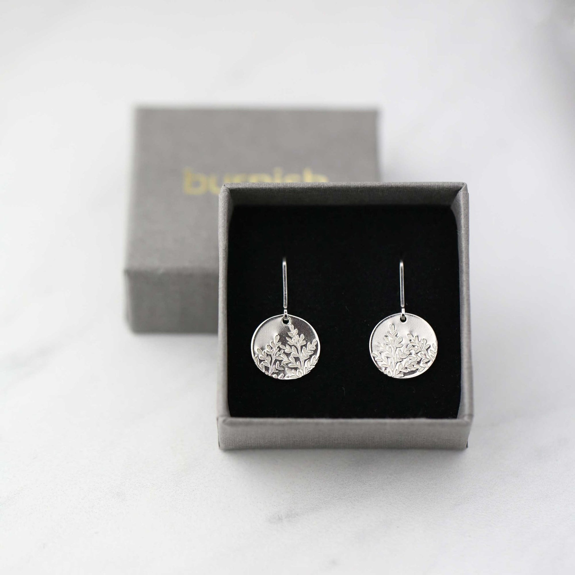 Silver Wildflower Medium Disc Lever - back Earrings jewelry handmade by Burnish