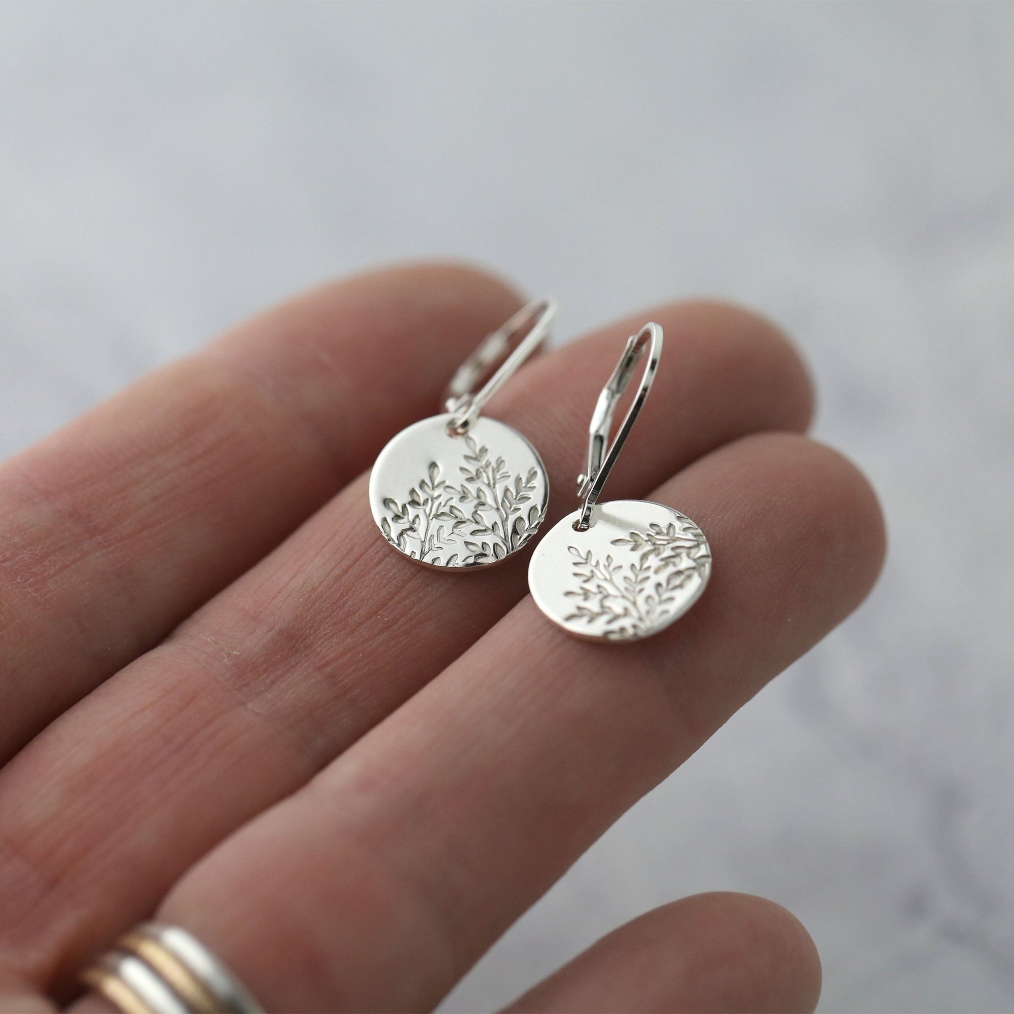 Silver Wildflower Medium Disc Lever - back Earrings jewelry handmade by Burnish