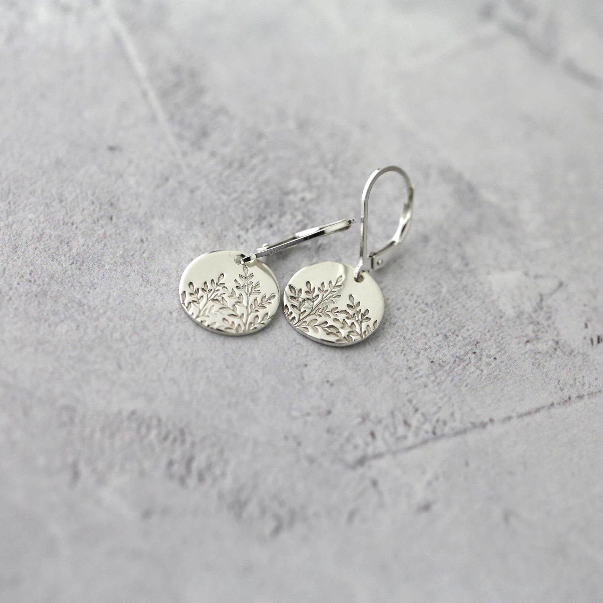 Silver Wildflower Medium Disc Lever-back Earrings