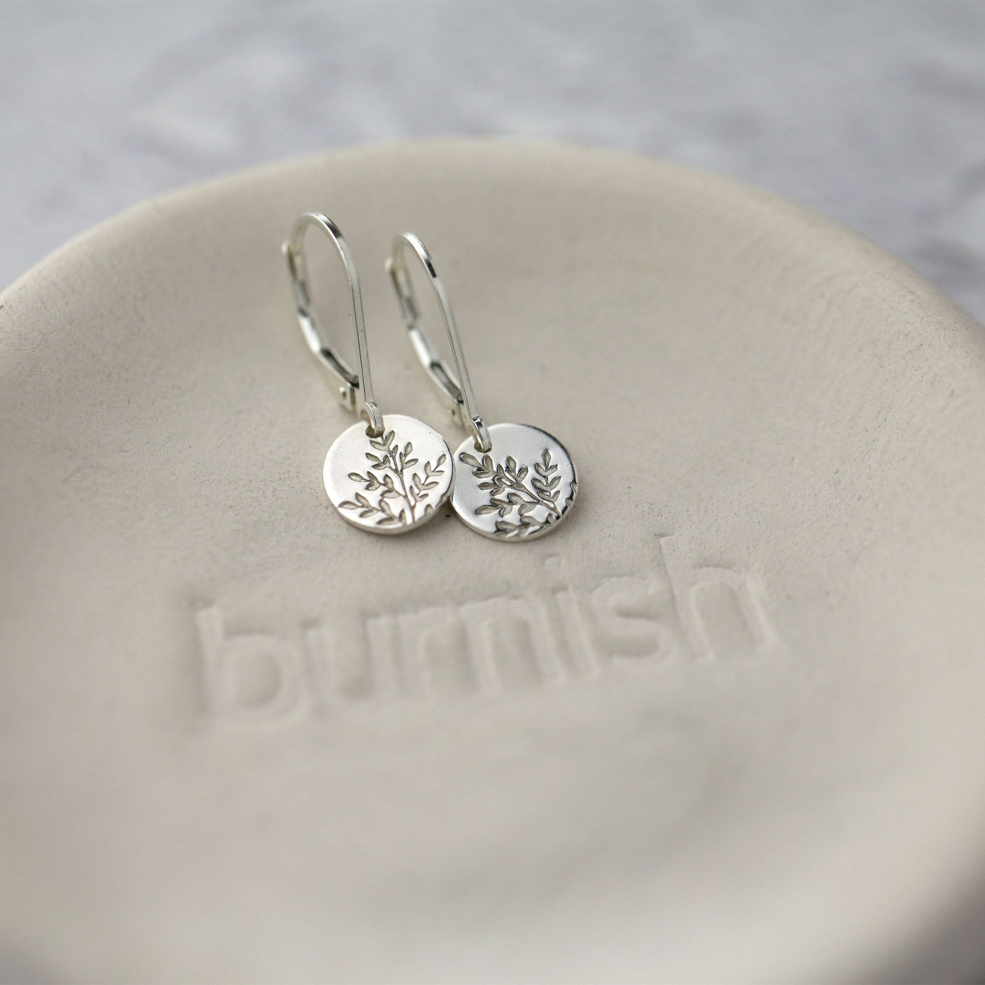 Silver Wildflower Tiny Disc Lever - back Earrings jewelry handmade by Burnish