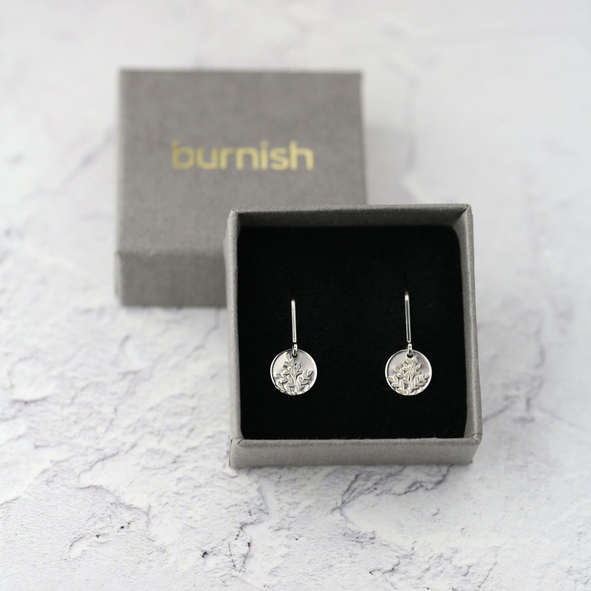 Silver Wildflower Tiny Disc Lever-back Earrings