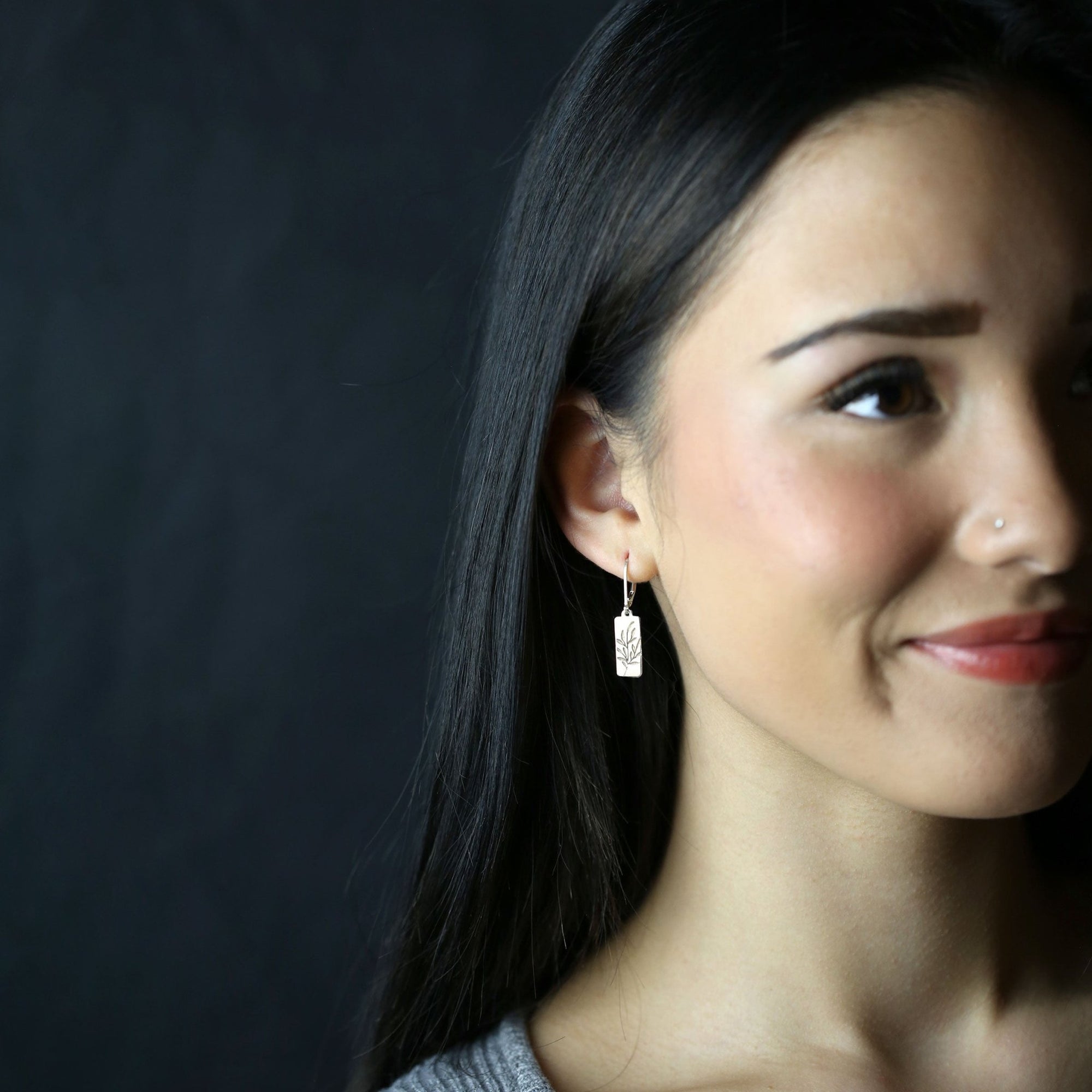 Silver Willow Leaves Tag Lever - back Earrings jewelry handmade by Burnish