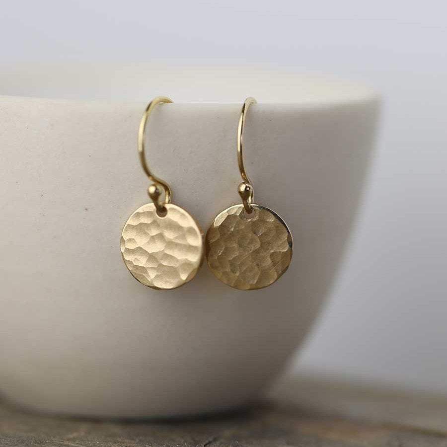 Small Gold Hammered Disc Earrings jewelry handmade by Burnish
