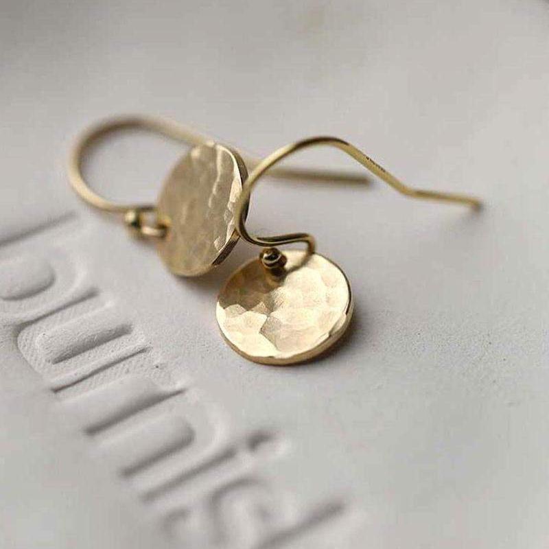 Small Gold Hammered Disc Earrings jewelry handmade by Burnish