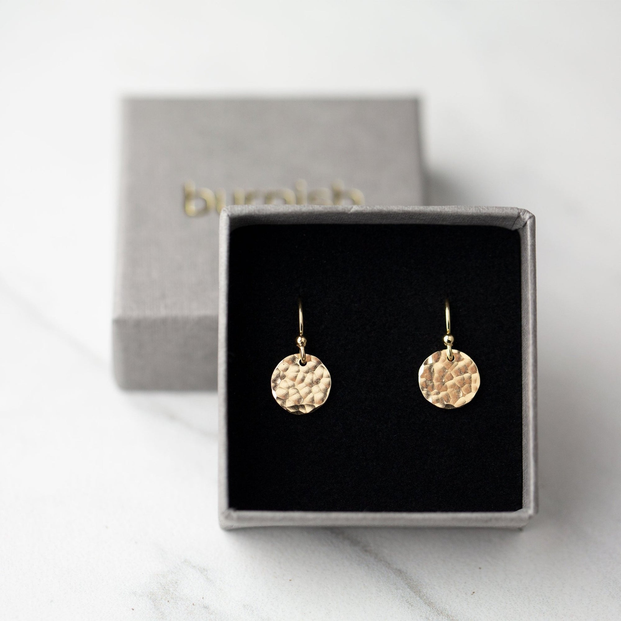 Small Gold Hammered Disc Earrings jewelry handmade by Burnish