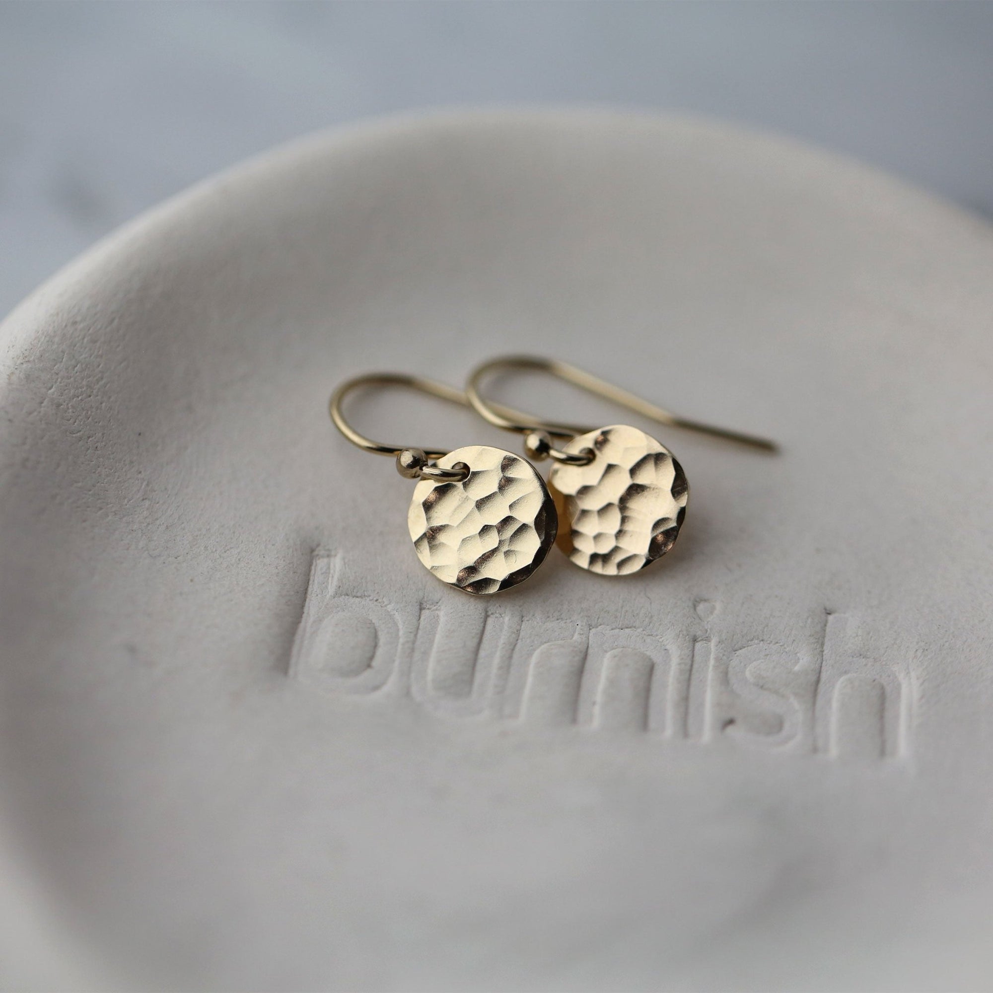 Small Gold Hammered Disc Earrings jewelry handmade by Burnish