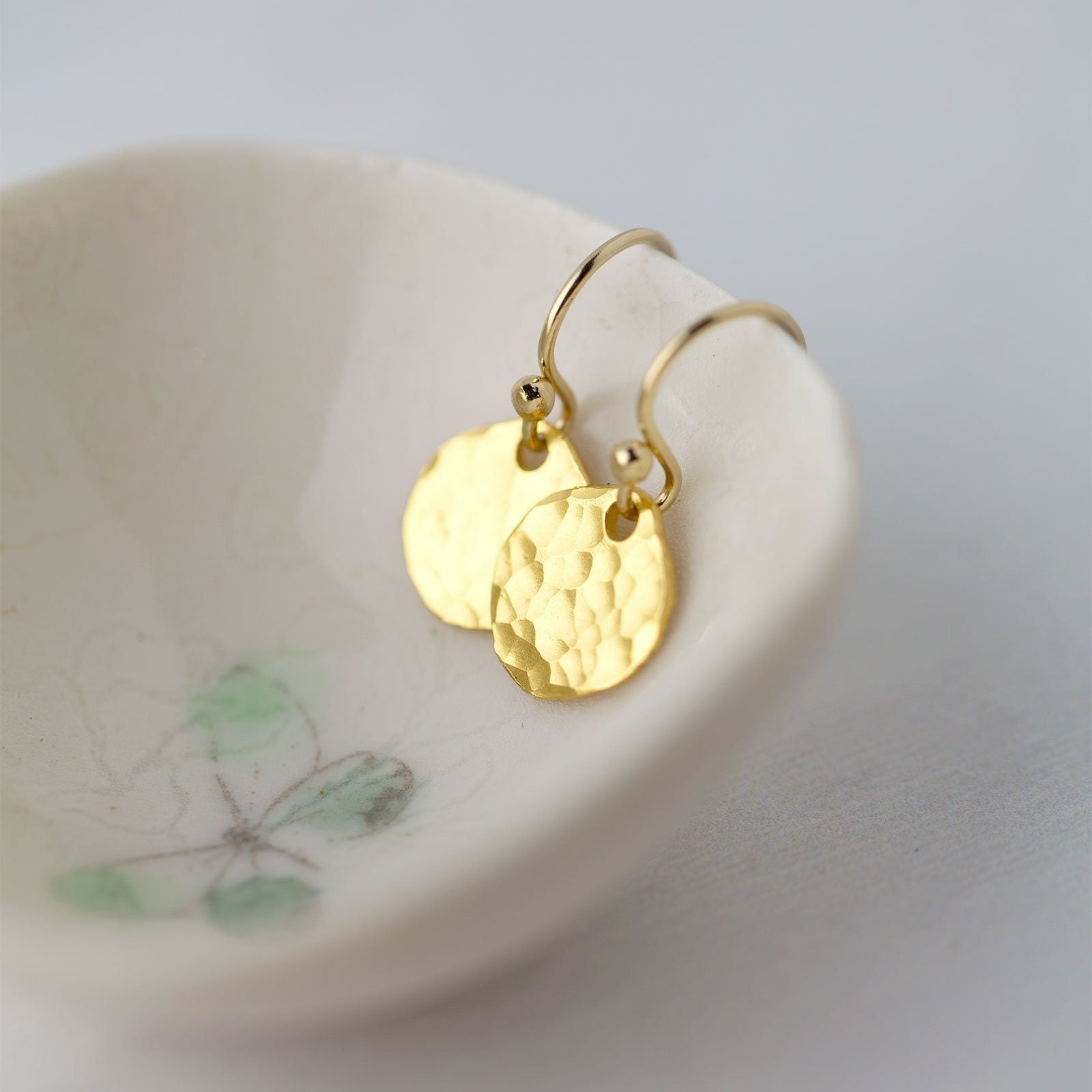 Small Hammered Gold Disk Earrings - Handmade Jewelry by Burnish
