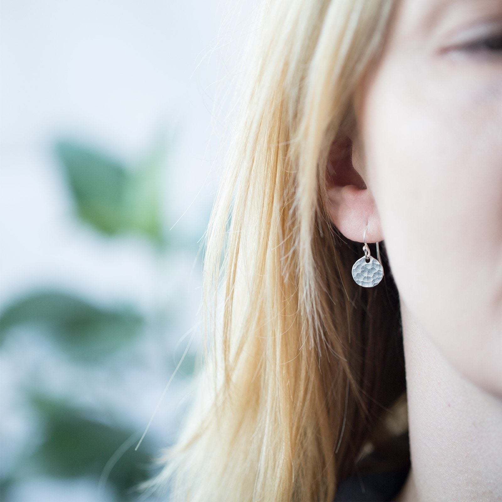 Small Hammered Gold Disk Earrings - Handmade Jewelry by Burnish