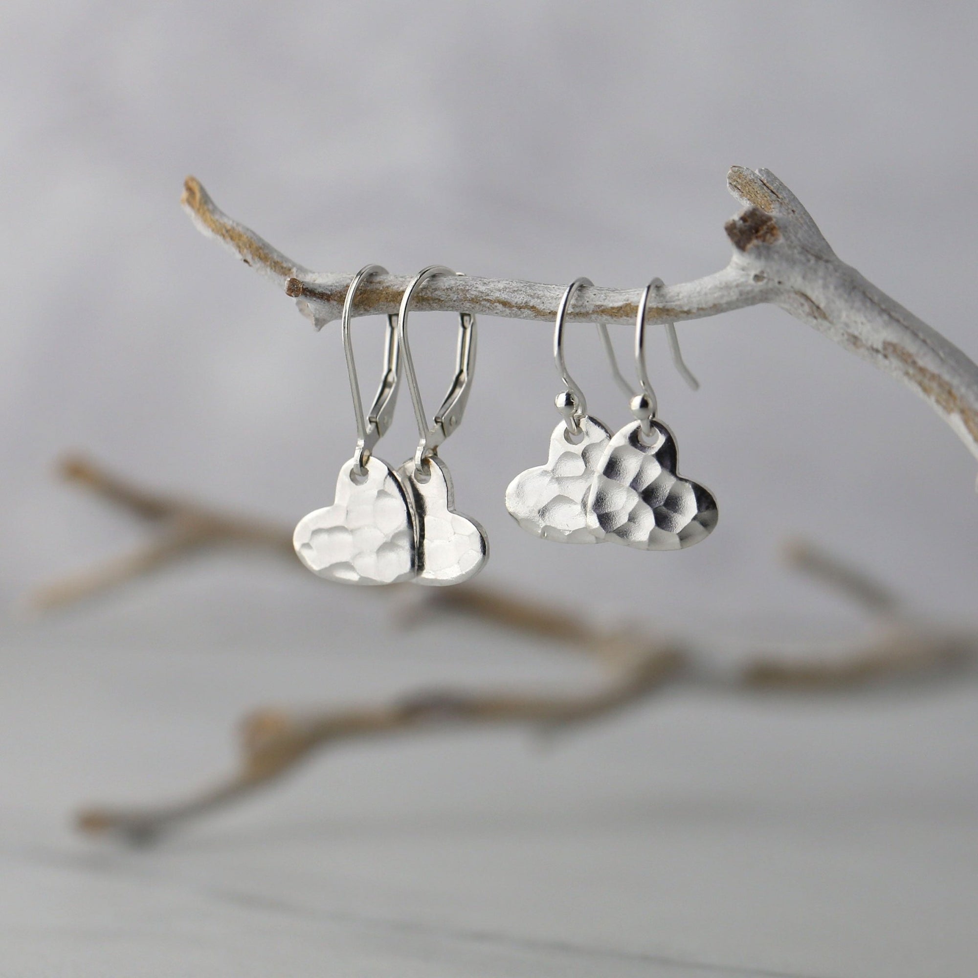 Small Hammered Heart Earrings handmade by Burnish