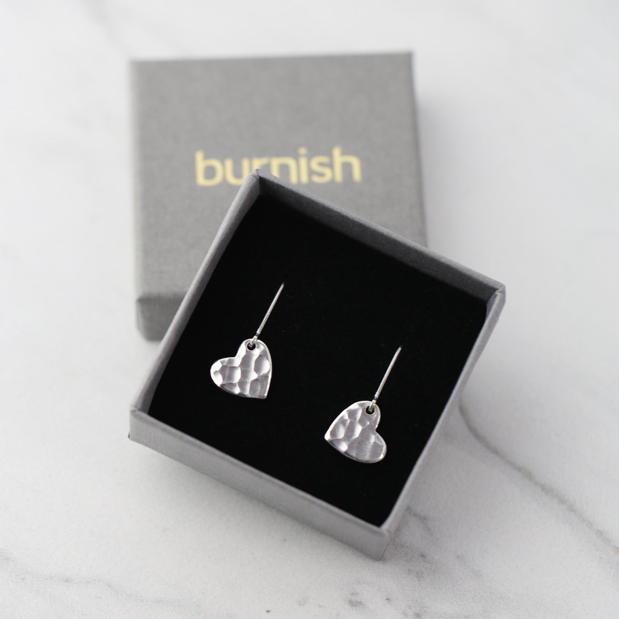 Small Hammered Heart Earrings handmade by Burnish