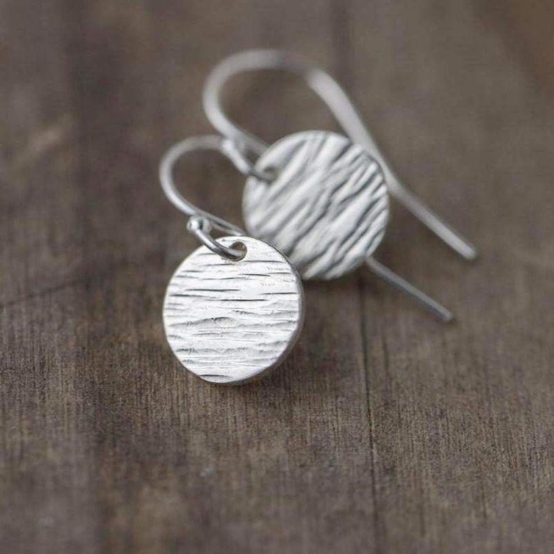 Textured Disc Earrings - Sterling Silver - Handmade Jewelry by Burnish
