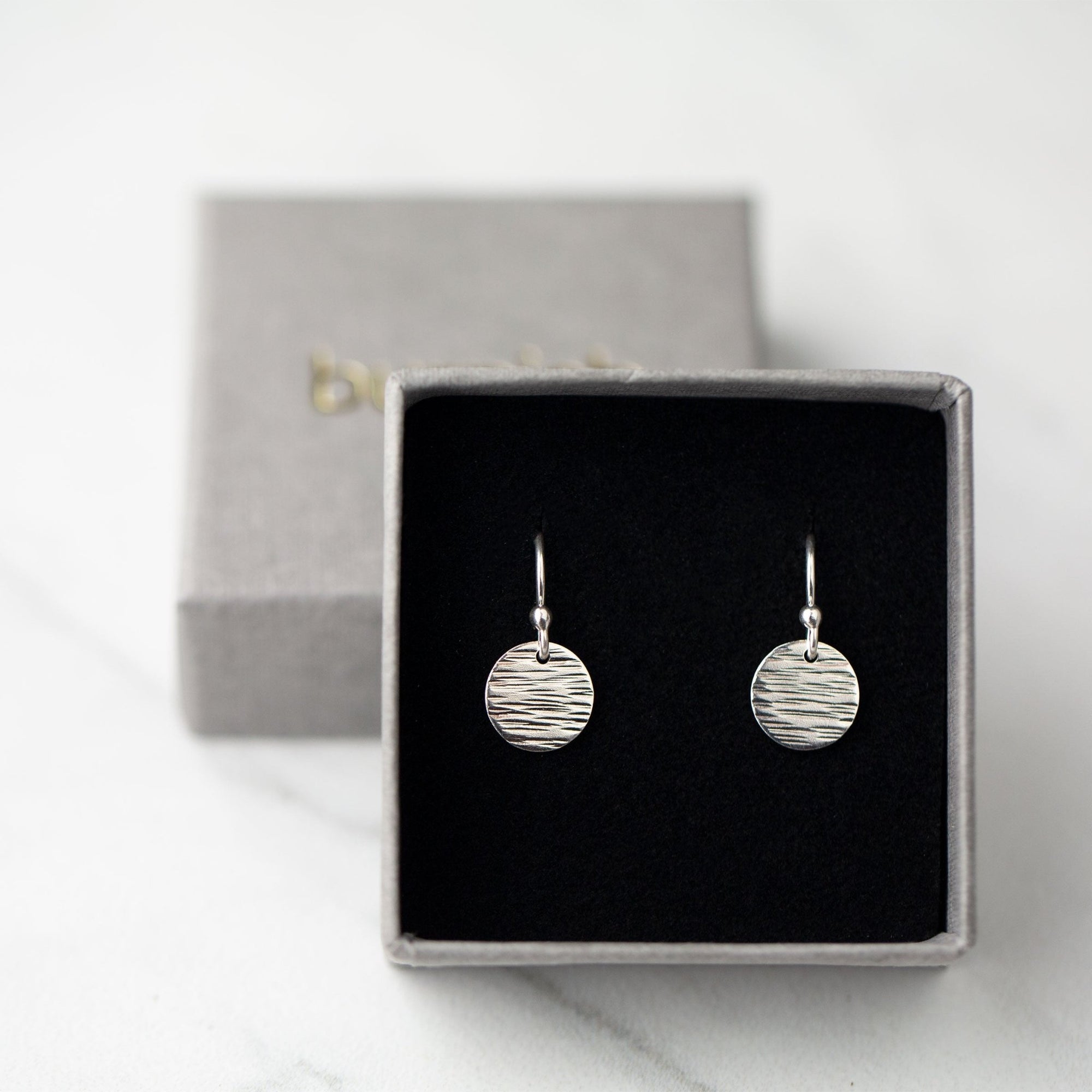 Small Silver Bark Textured Disc Earrings
