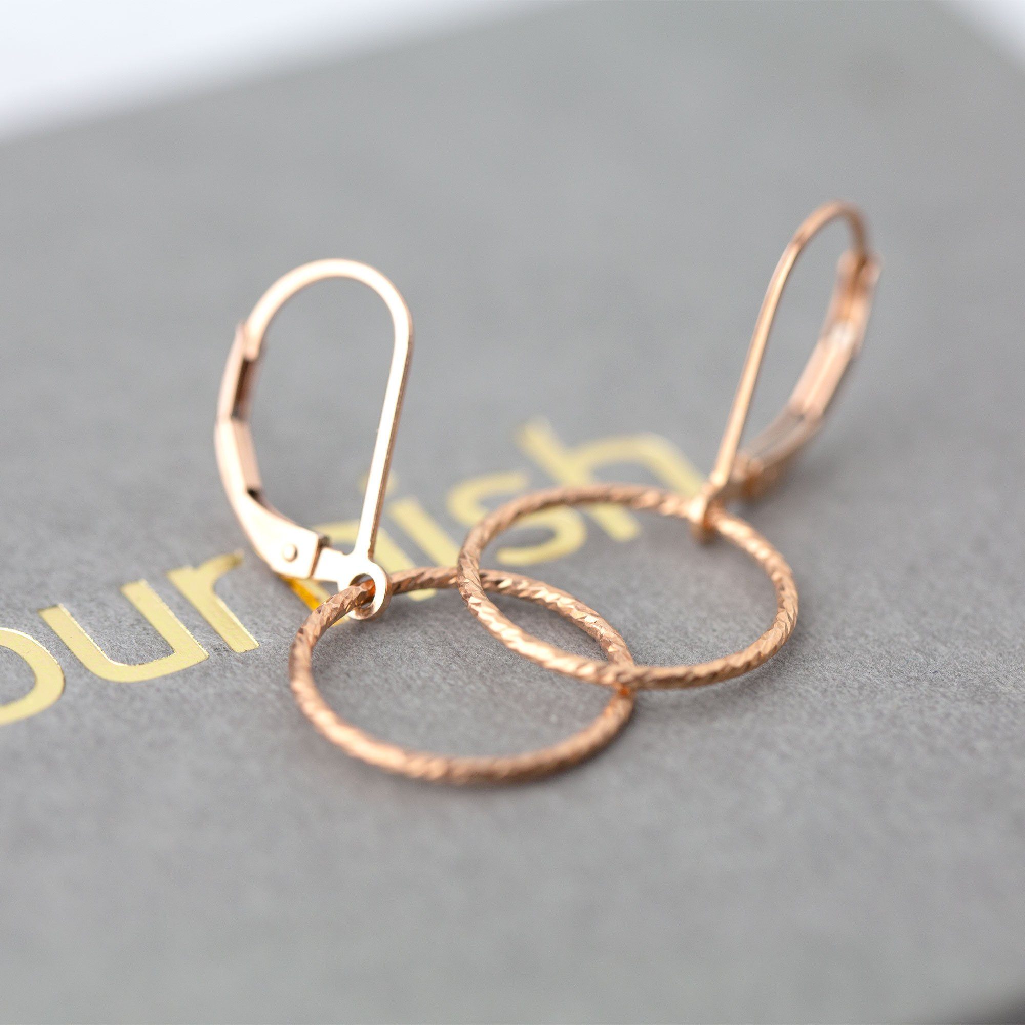 Sparkle Rose Gold Circle Lever - back Earrings jewelry handmade by Burnish