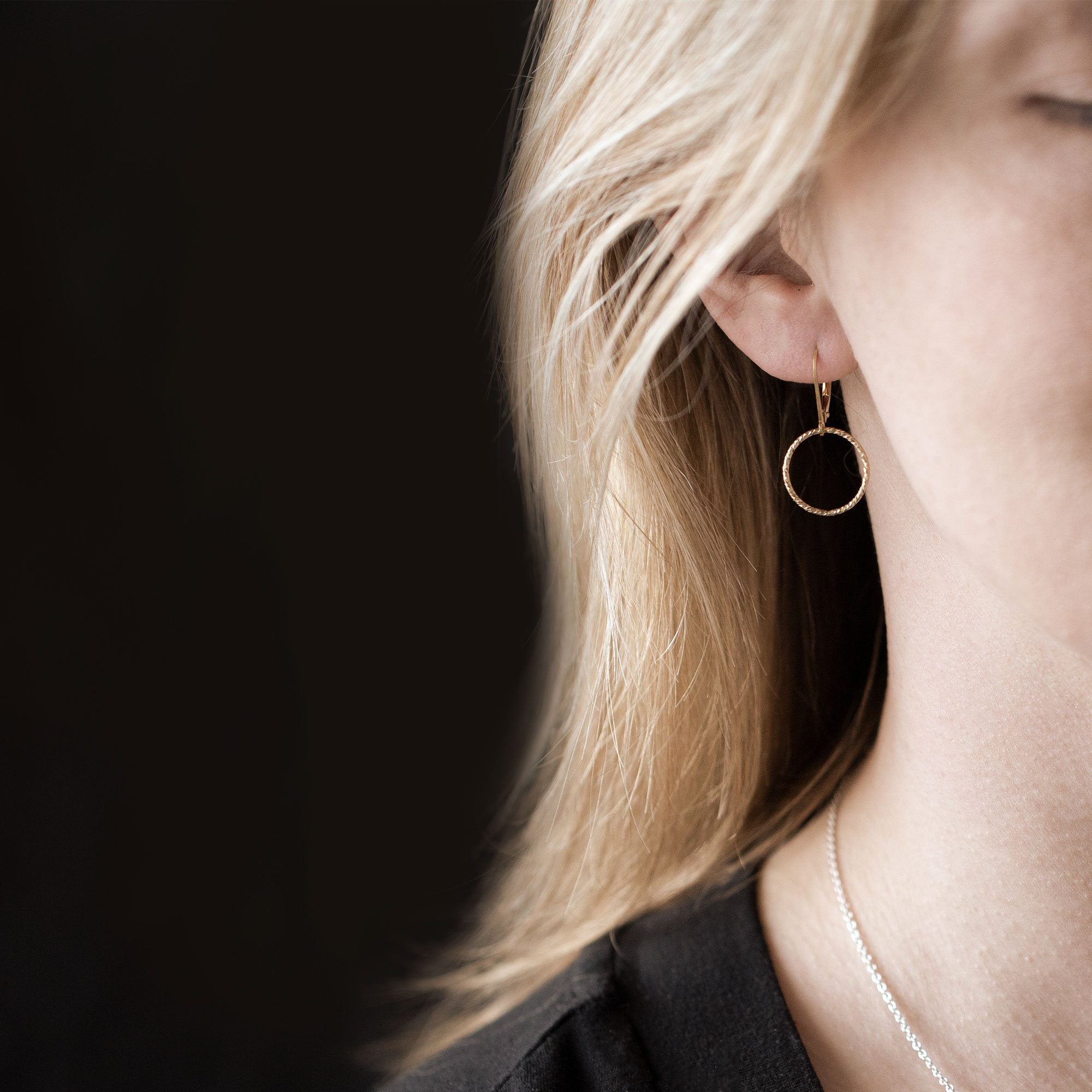 Sparkle Rose Gold Circle Lever - back Earrings jewelry handmade by Burnish