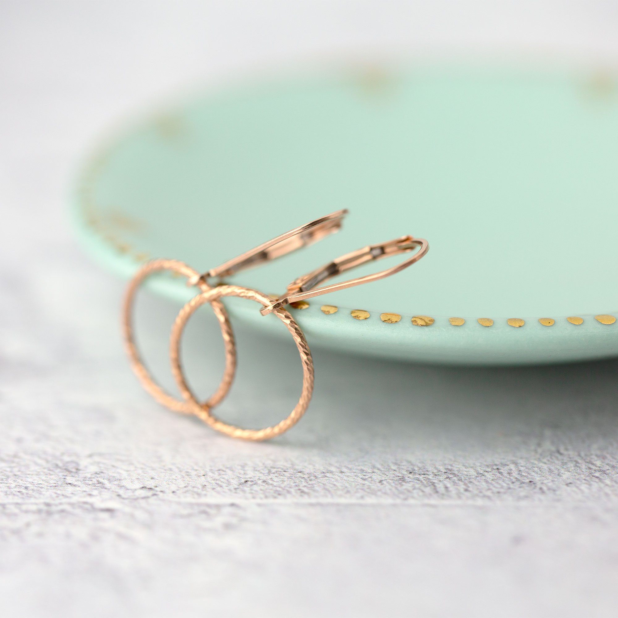 Sparkle Rose Gold Circle Lever - back Earrings jewelry handmade by Burnish