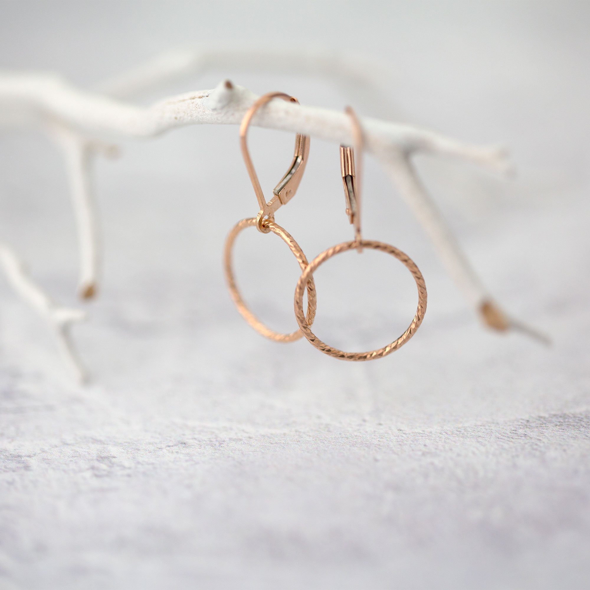 Sparkle Rose Gold Circle Lever - back Earrings jewelry handmade by Burnish
