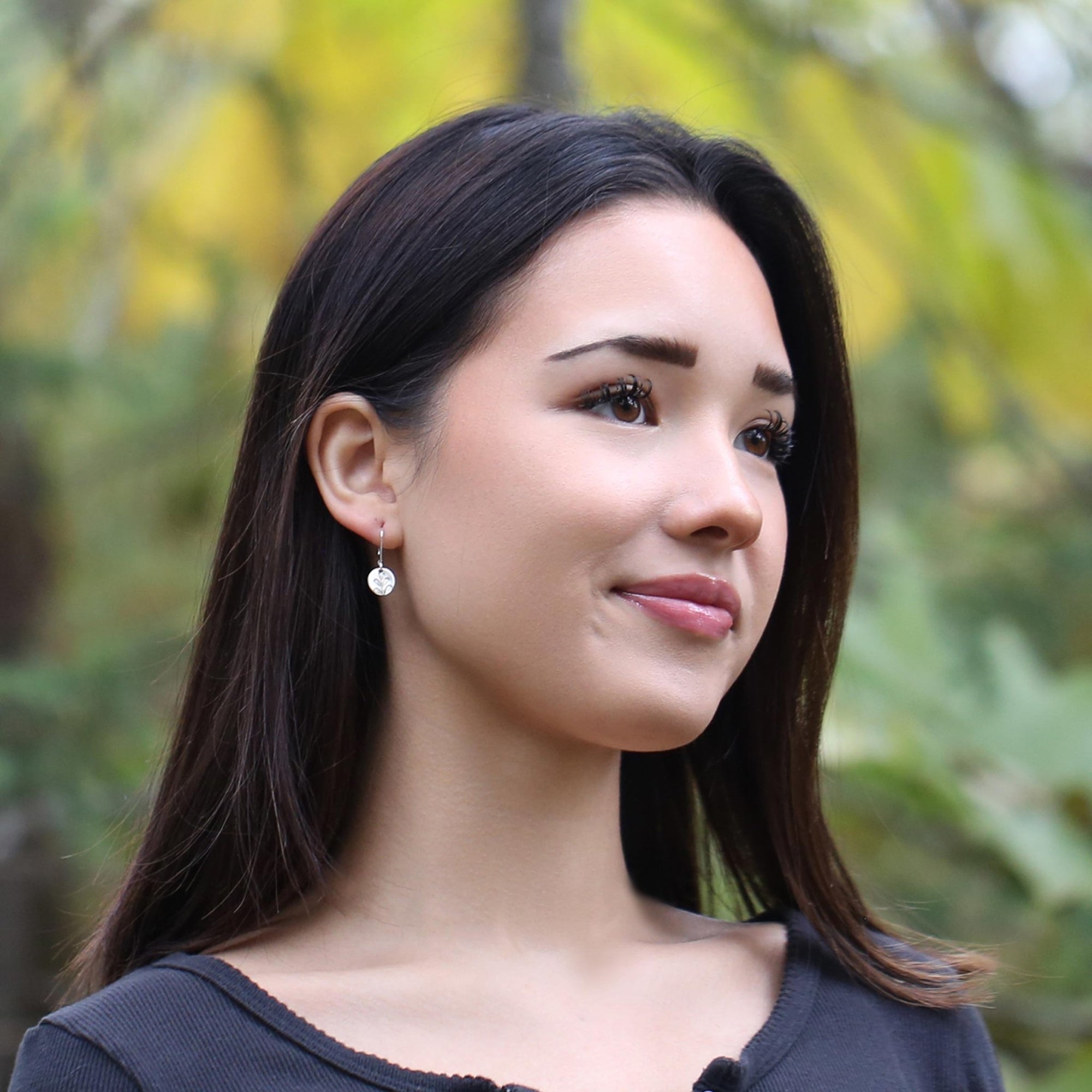 Stamped Botanical Tiny Disc Earrings handmade by Burnish