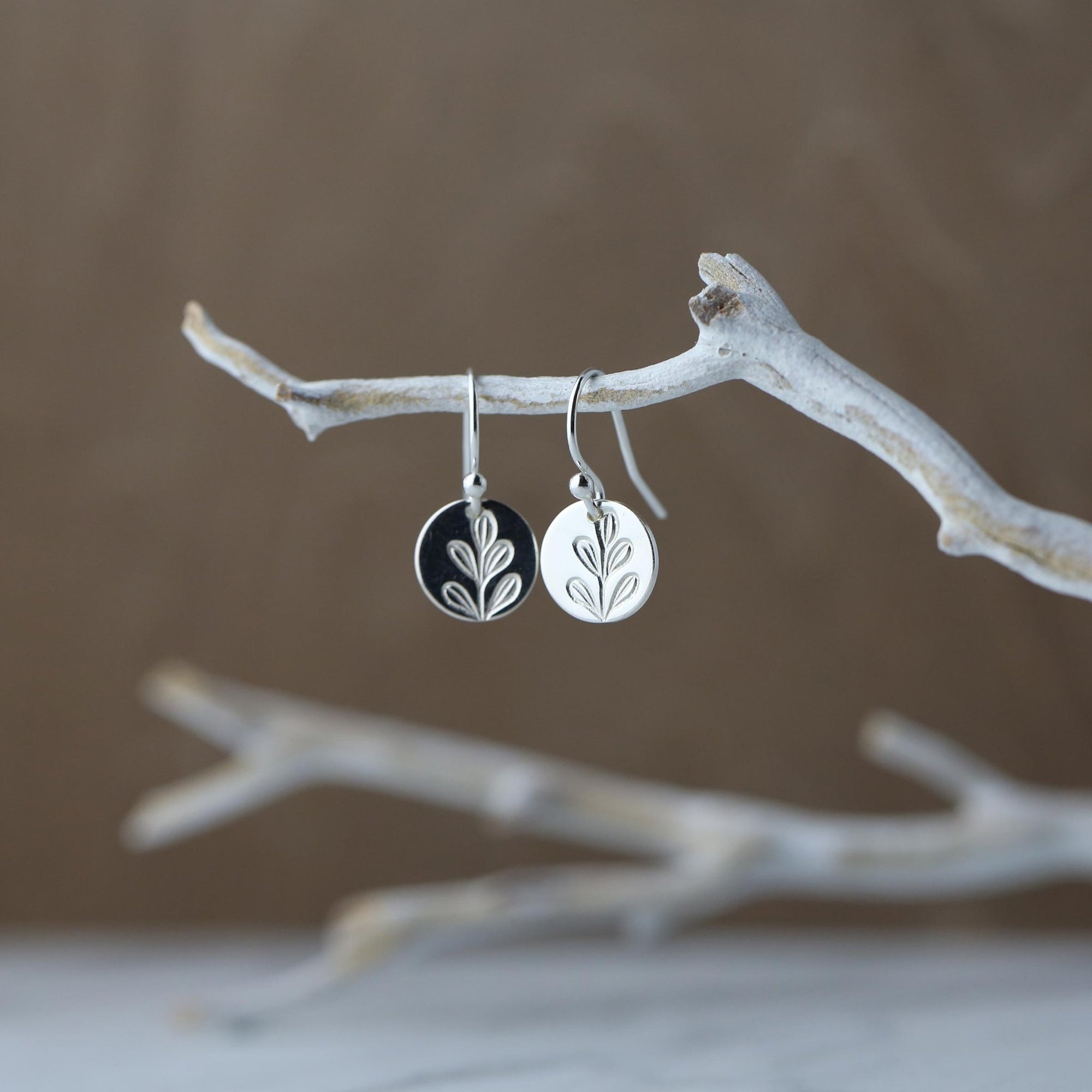 Stamped Botanical Tiny Disc Earrings jewelry handmade by Burnish