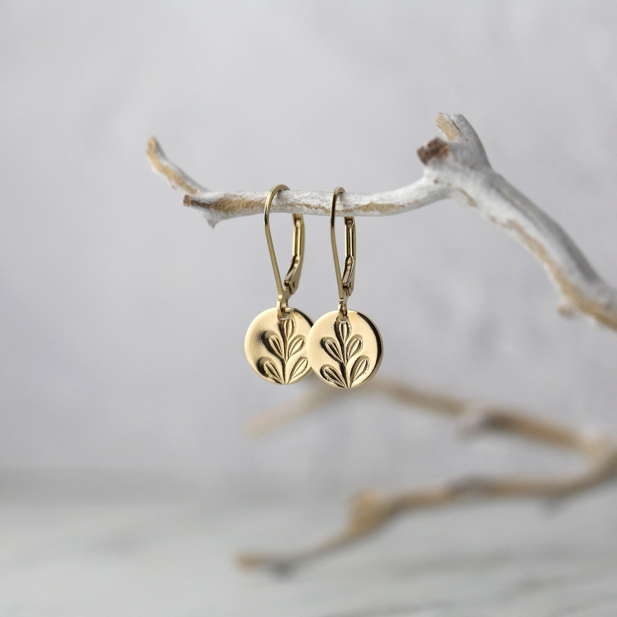 Stamped Botanical Tiny Disc Earrings jewelry handmade by Burnish