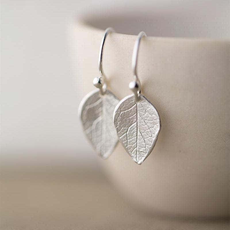 Sterling Silver Leaf Earrings jewelry handmade by Burnish