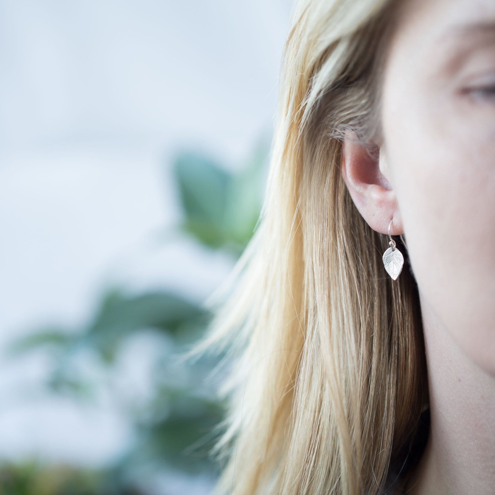 Sterling Silver Leaf Earrings jewelry handmade by Burnish