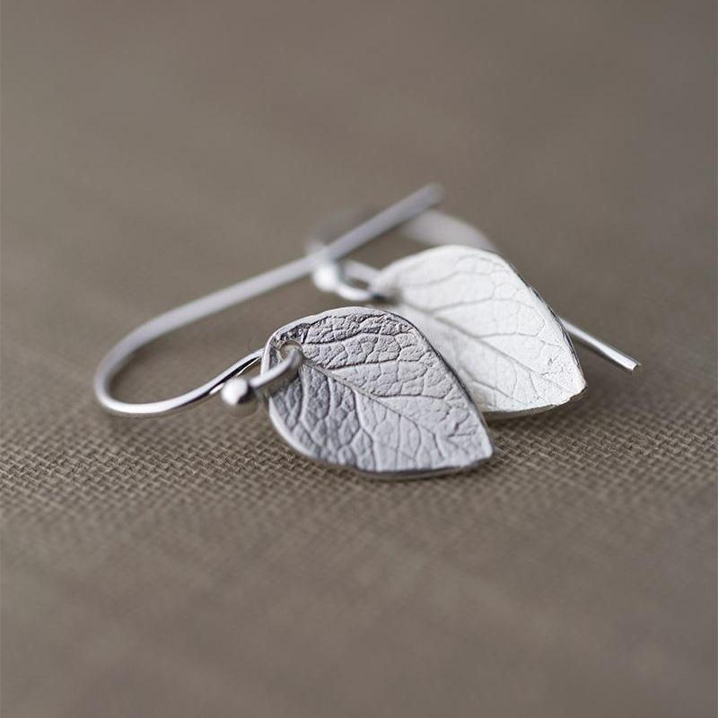Sterling Silver Leaf Earrings jewelry handmade by Burnish