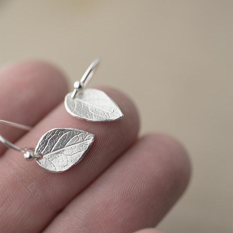 Sterling Silver Leaf Earrings jewelry handmade by Burnish