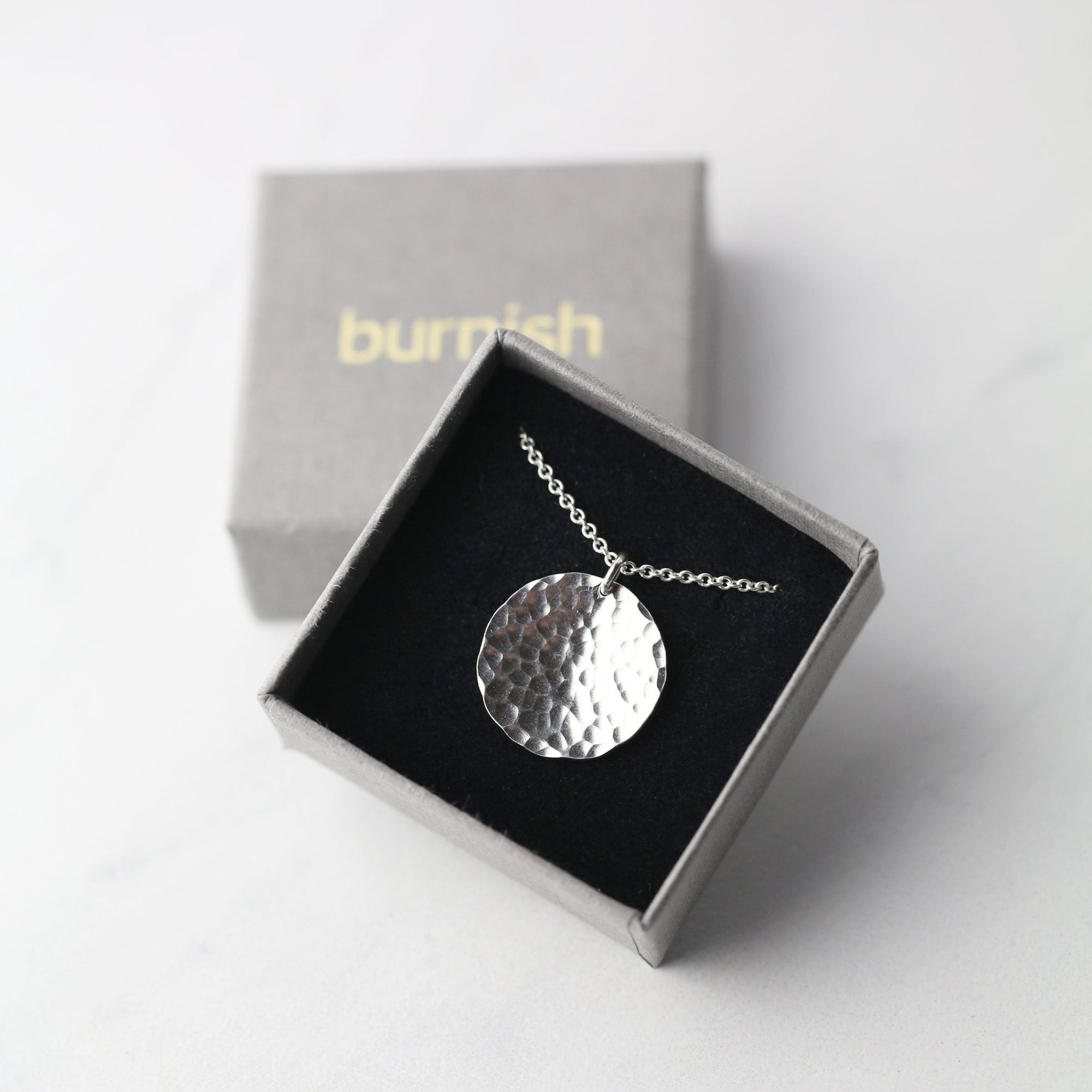 Sterling Silver Medium Hammered Disc Necklace jewelry handmade by Burnish