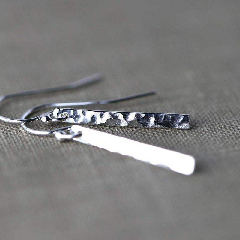 Tiny Bar Earrings - Sterling Silver - Handmade Jewelry by Burnish