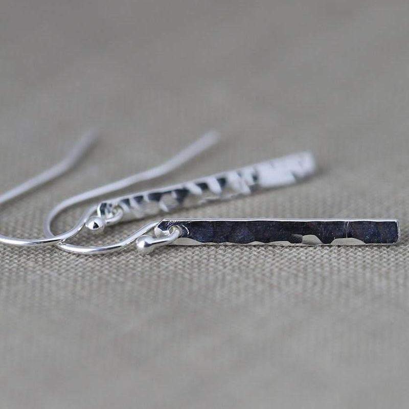 Tiny Bar Earrings - Sterling Silver - Handmade Jewelry by Burnish