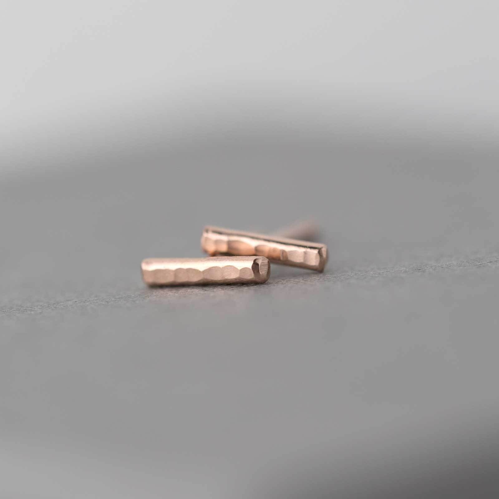Tiny Bar Stud Earrings - 14K Rose Gold jewelry handmade by Burnish