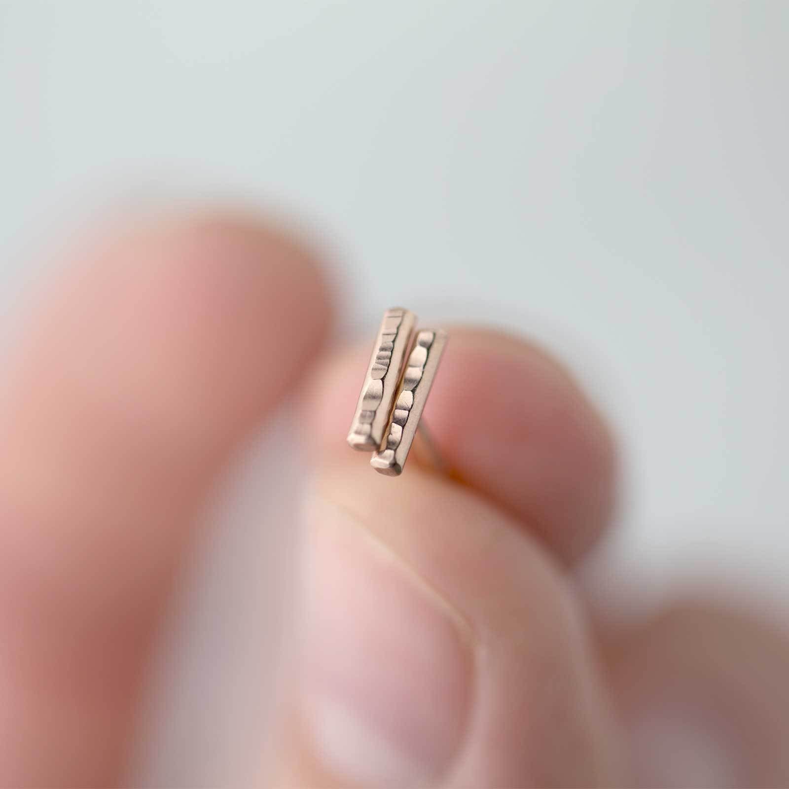 Tiny Bar Stud Earrings - 14K Rose Gold jewelry handmade by Burnish