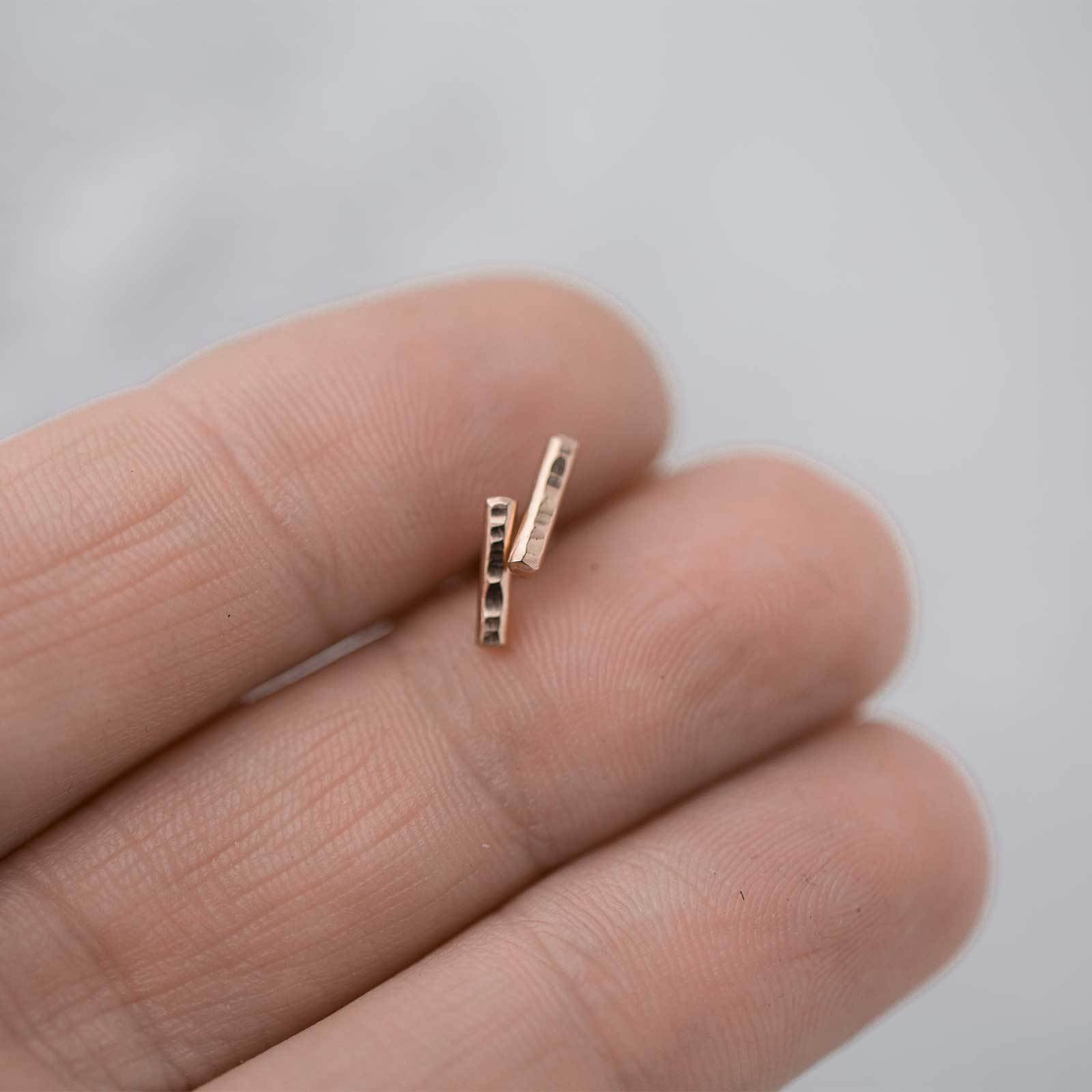 Tiny Bar Stud Earrings - 14K Rose Gold jewelry handmade by Burnish