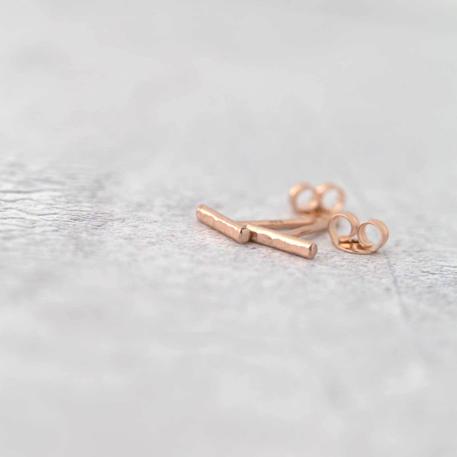 Tiny Bar Stud Earrings - 14K Rose Gold jewelry handmade by Burnish
