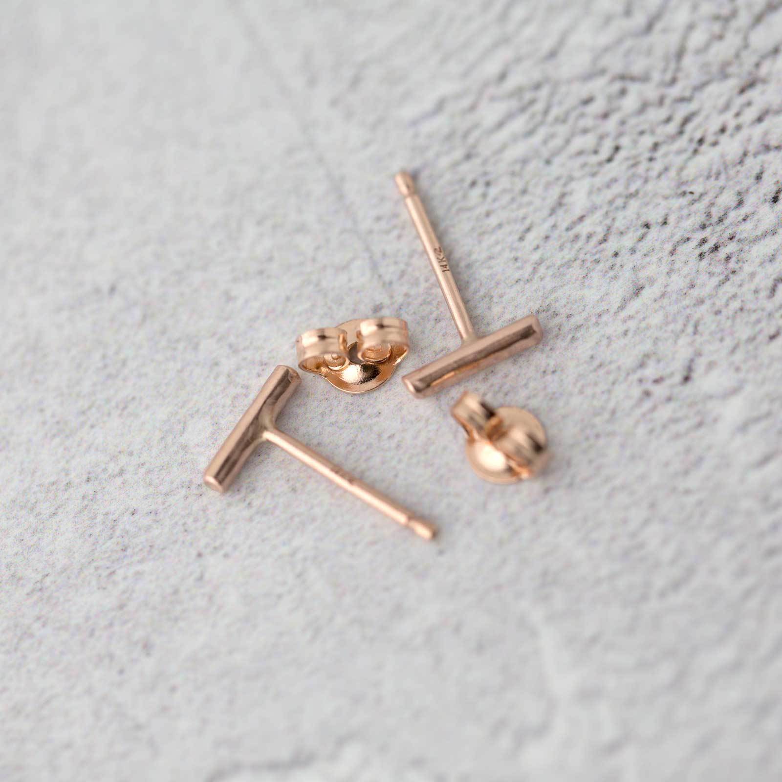 Tiny Bar Stud Earrings - 14K Rose Gold jewelry handmade by Burnish
