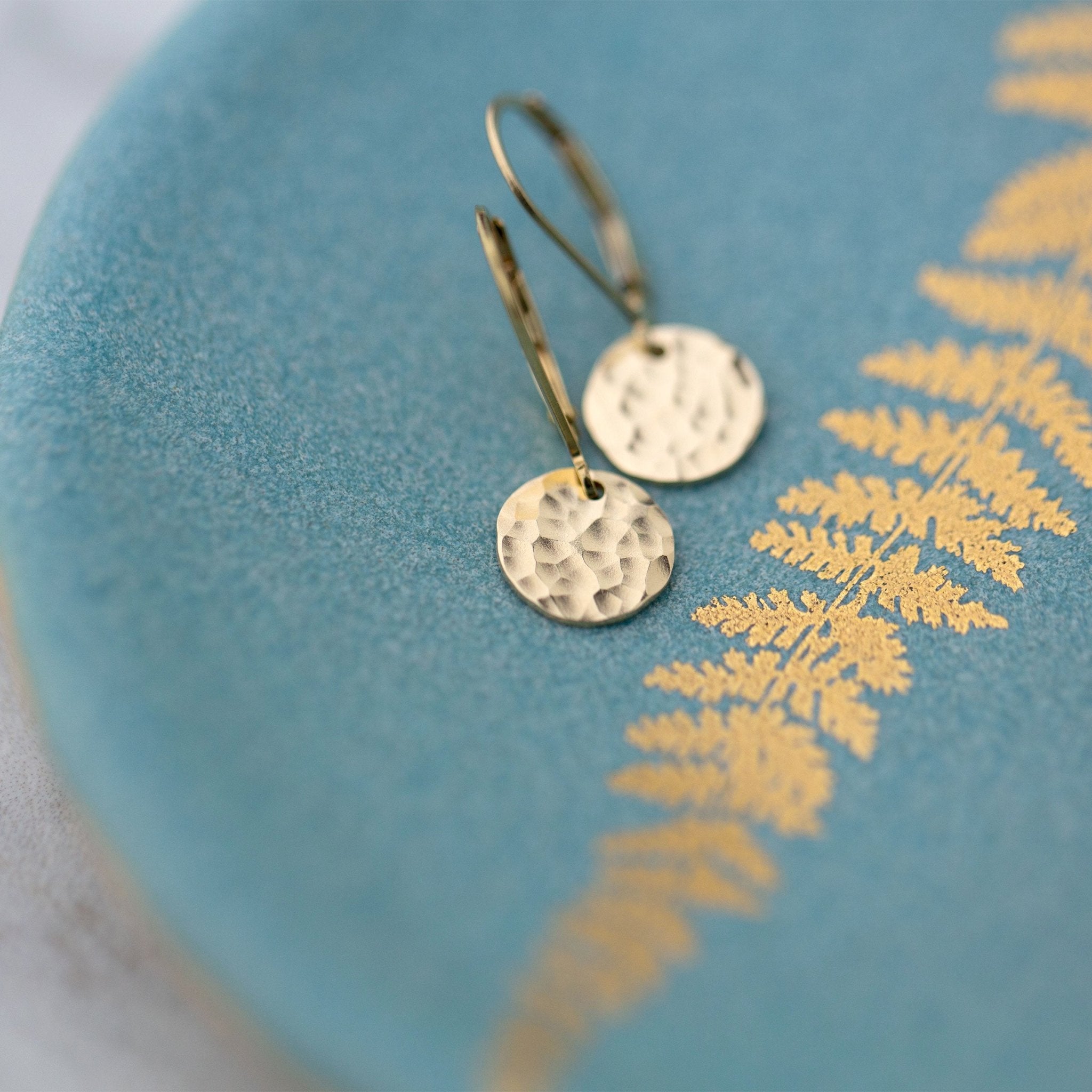 Tiny Gold Hammered Disc Lever-back Earrings