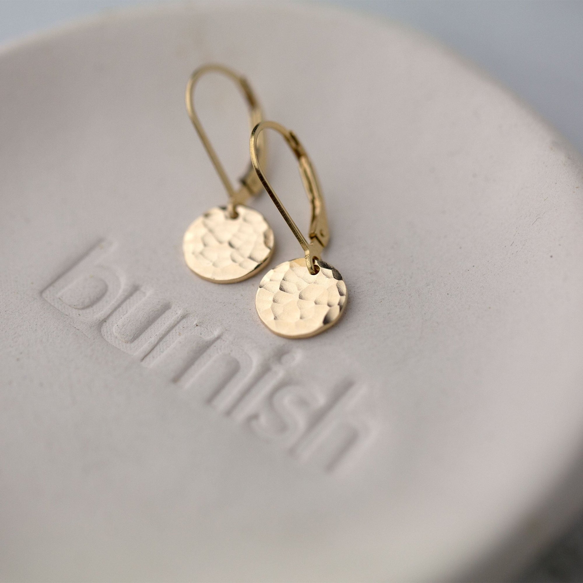 Tiny Gold Hammered Disc Lever-back Earrings