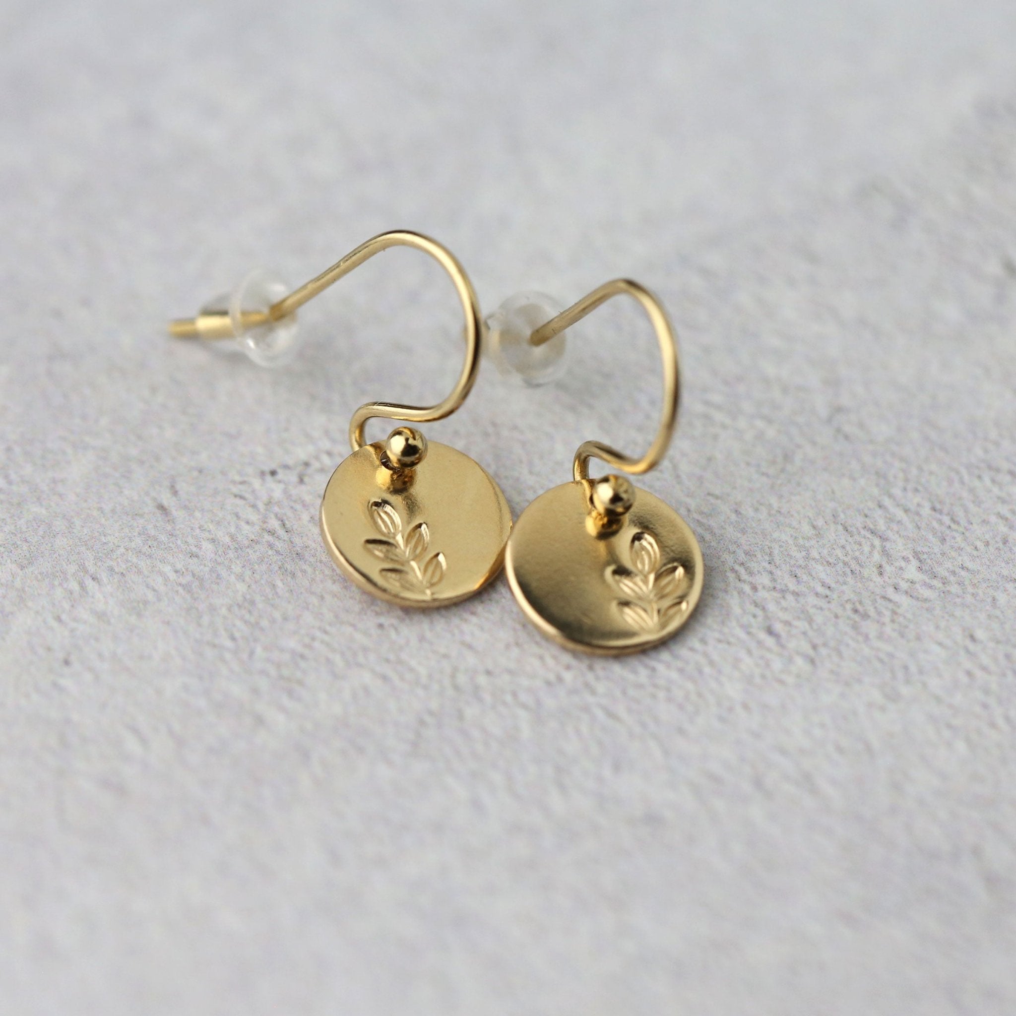 Tiny Gold Stamped Leaf Earrings