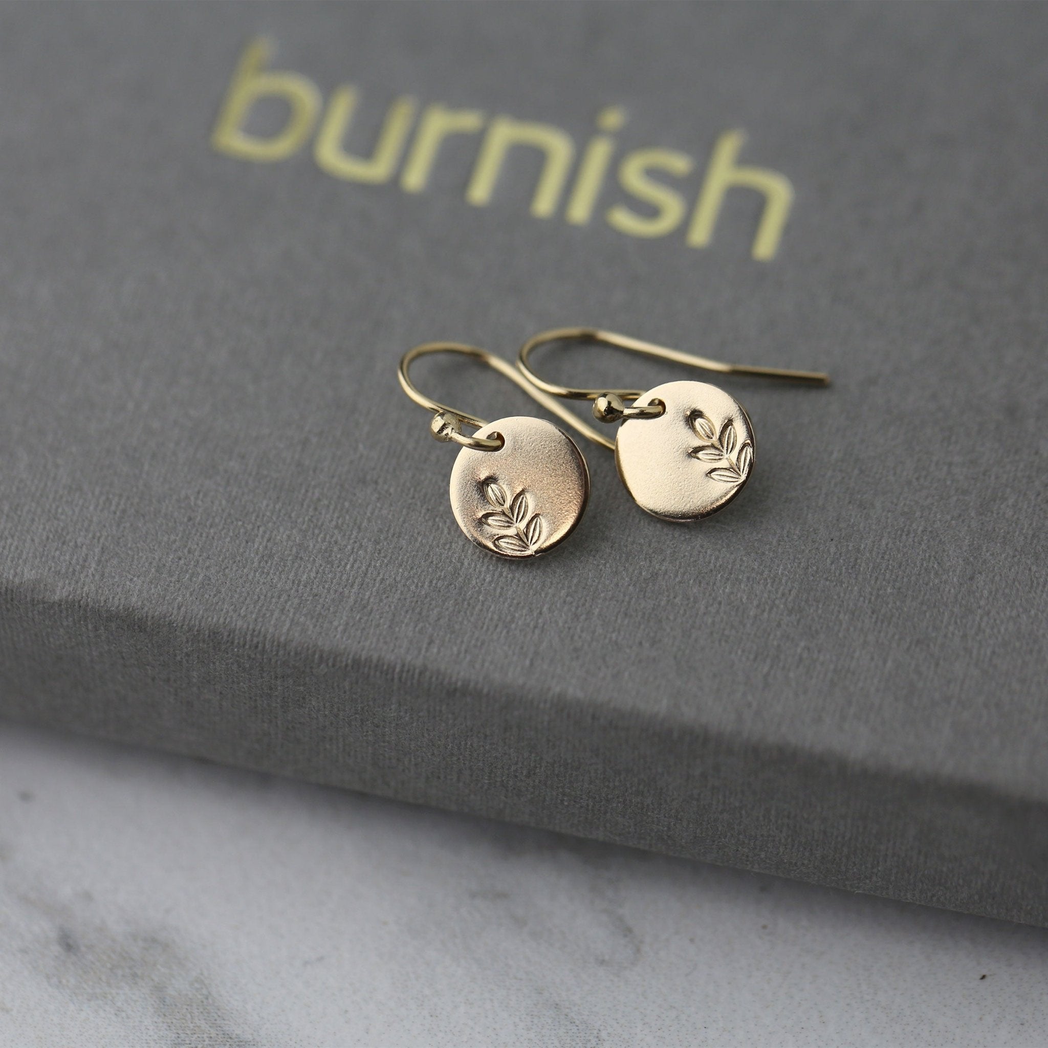 Tiny Gold Stamped Leaf Earrings