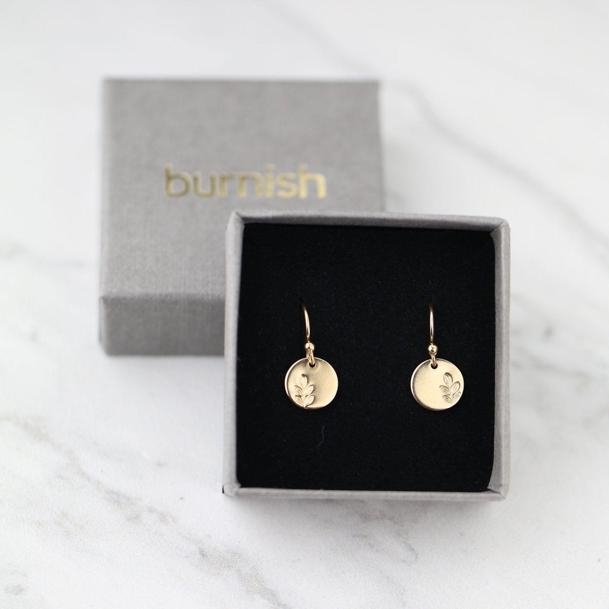 Tiny Gold Stamped Leaf Earrings