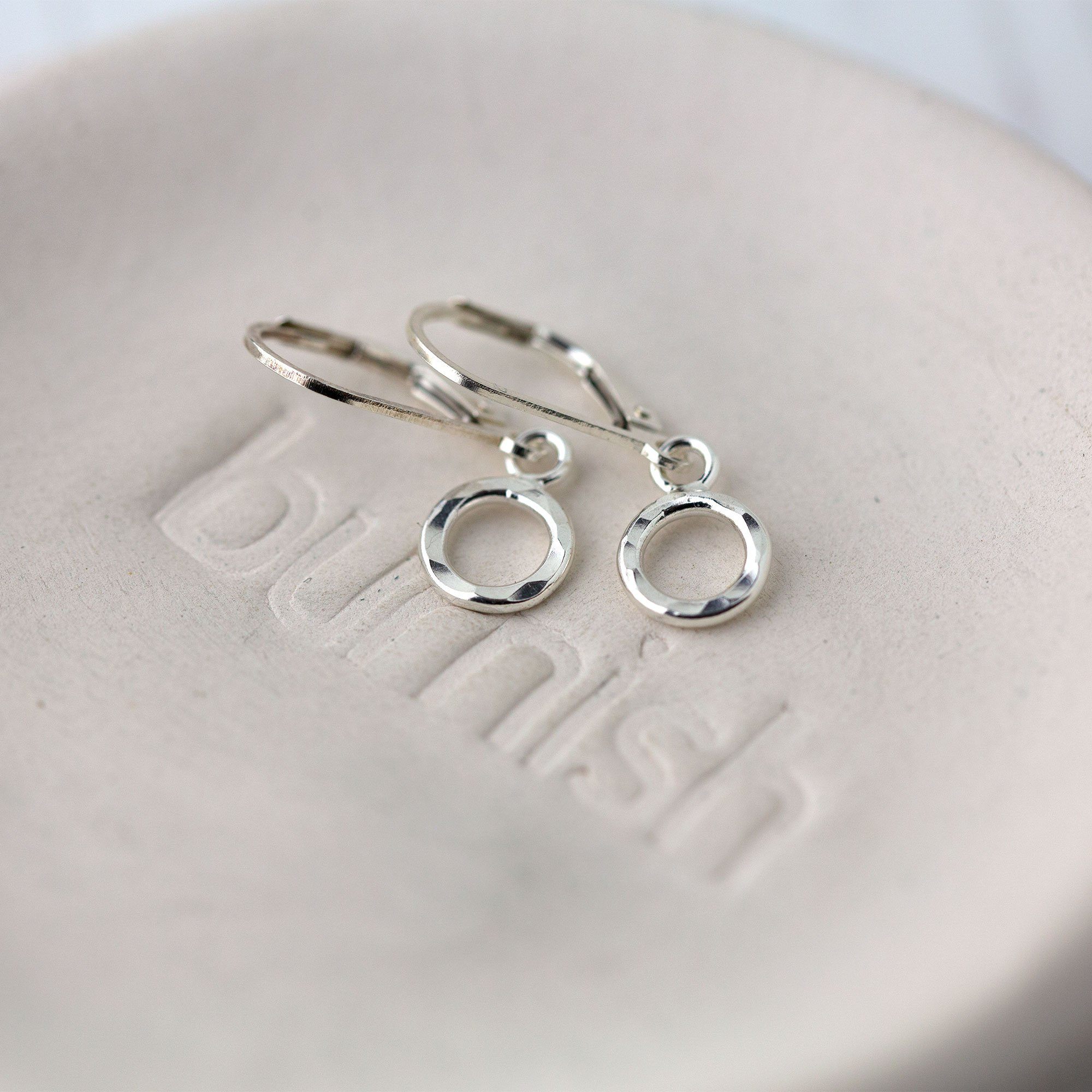Tiny Hammered Circle Lever-back Earrings - Handmade Jewelry by Burnish