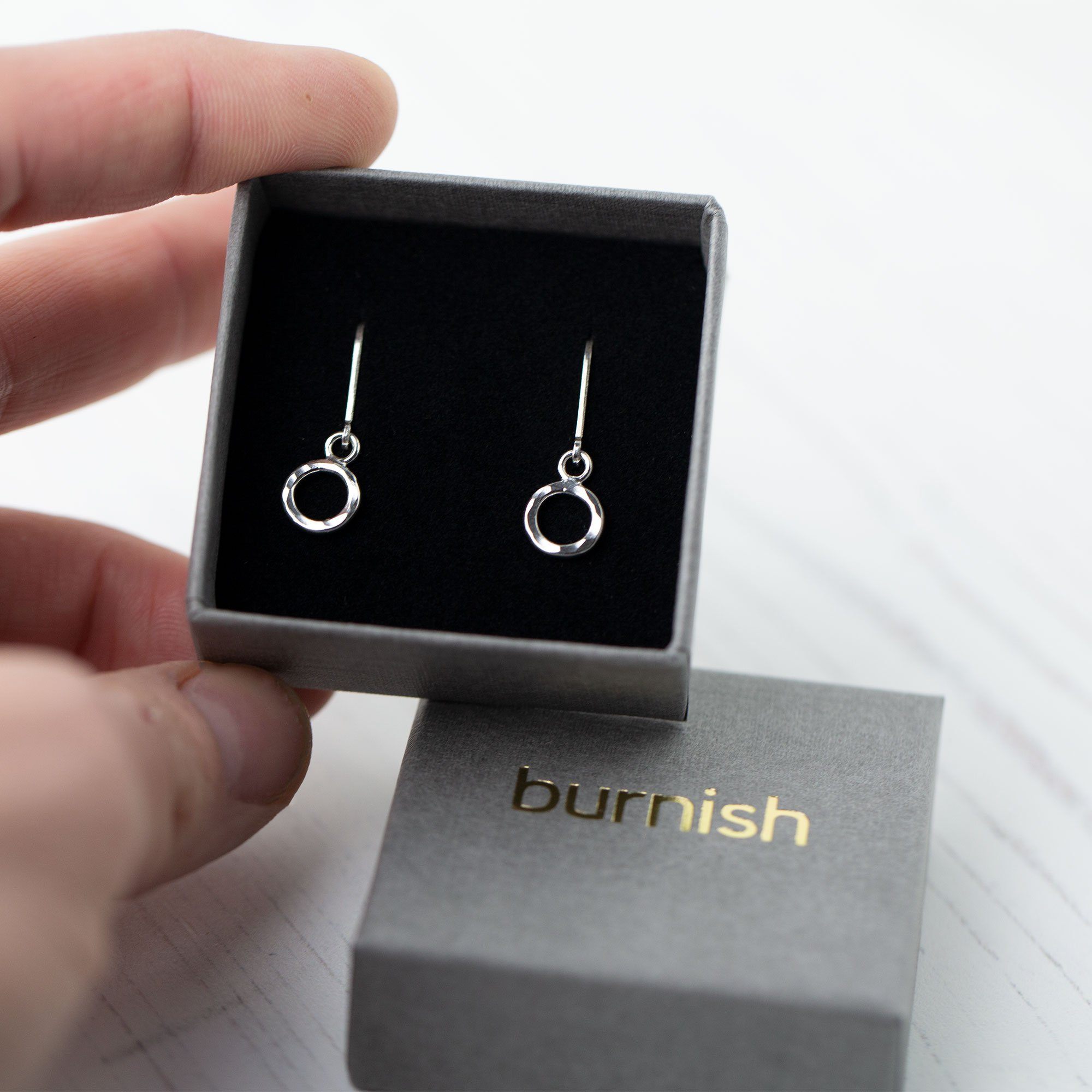 Tiny Hammered Circle Lever-back Earrings - Handmade Jewelry by Burnish