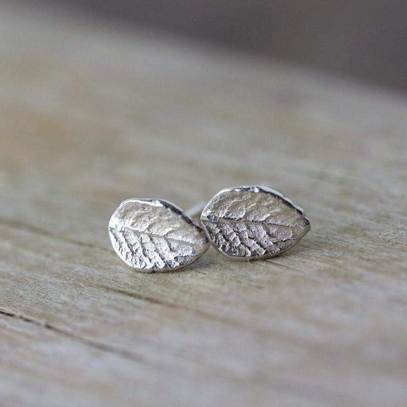 Tiny Leaf Stud Earrings - Handmade Jewelry by Burnish