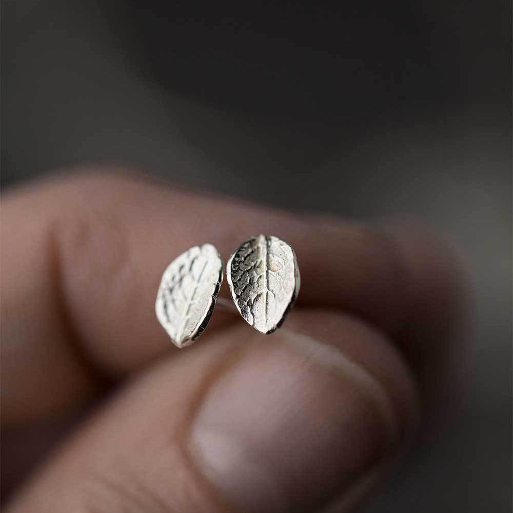 Tiny Leaf Stud Earrings - Handmade Jewelry by Burnish
